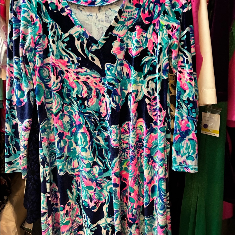 Lilly Pulitzer Vibrant Floral Long Sleeve Dress Size Large - Picture 4 of 4